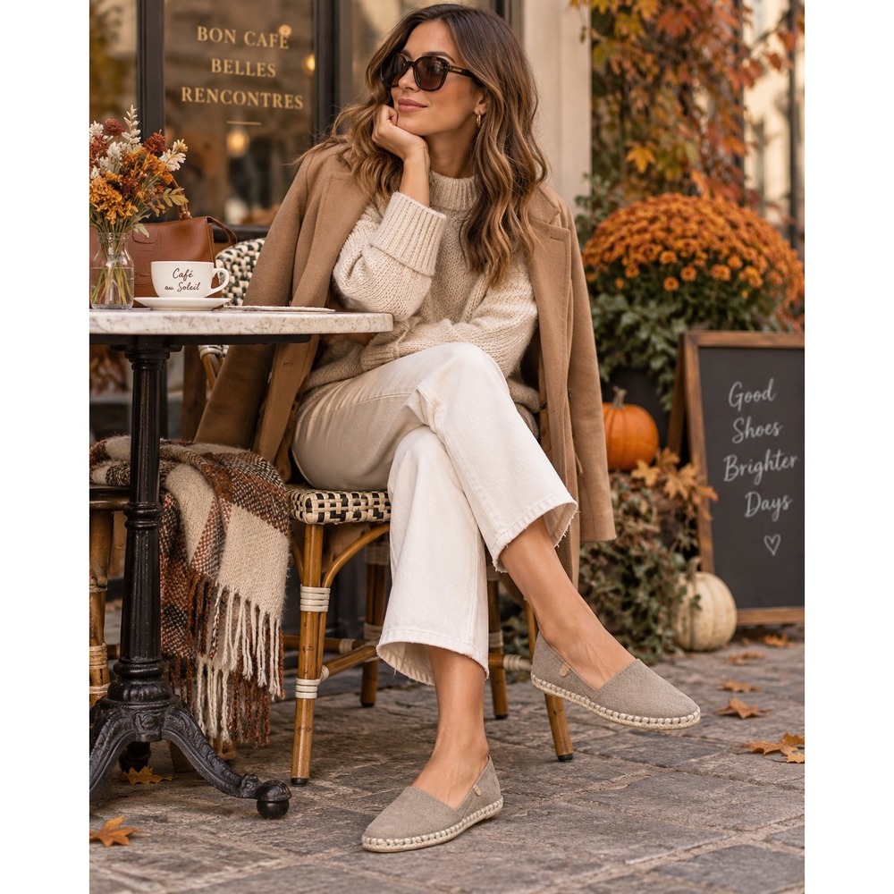 Taupe Suede Espadrille Flats EU 40 Spanish Coastal Quiet Luxury Slip On Shoes
